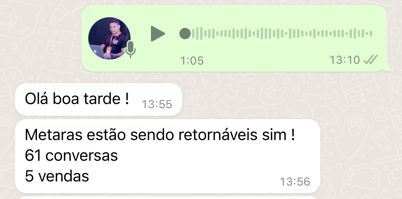 Cliente confirmando 61 conversas e 5 vendas
